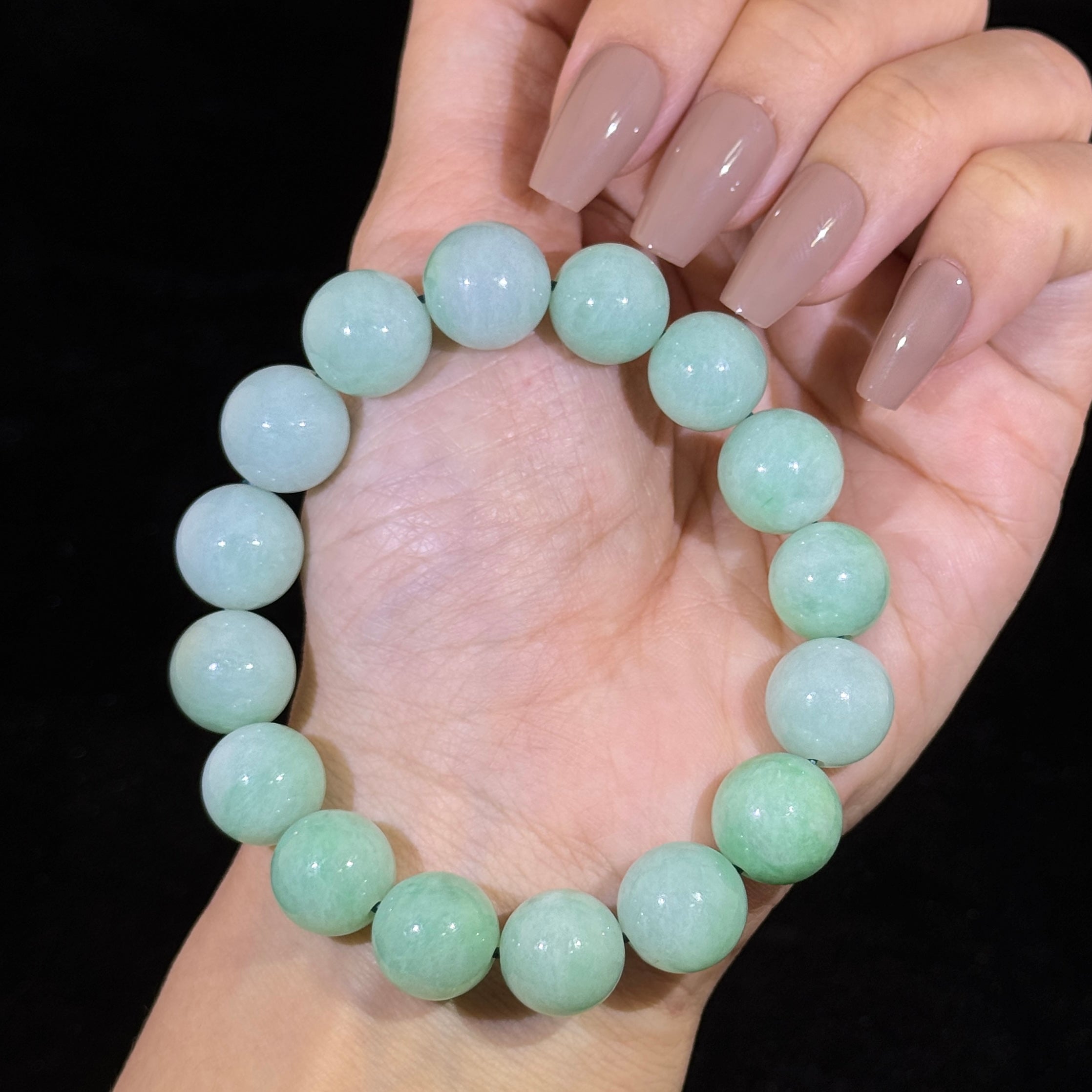 Type A Green Jade Beads Bracelet