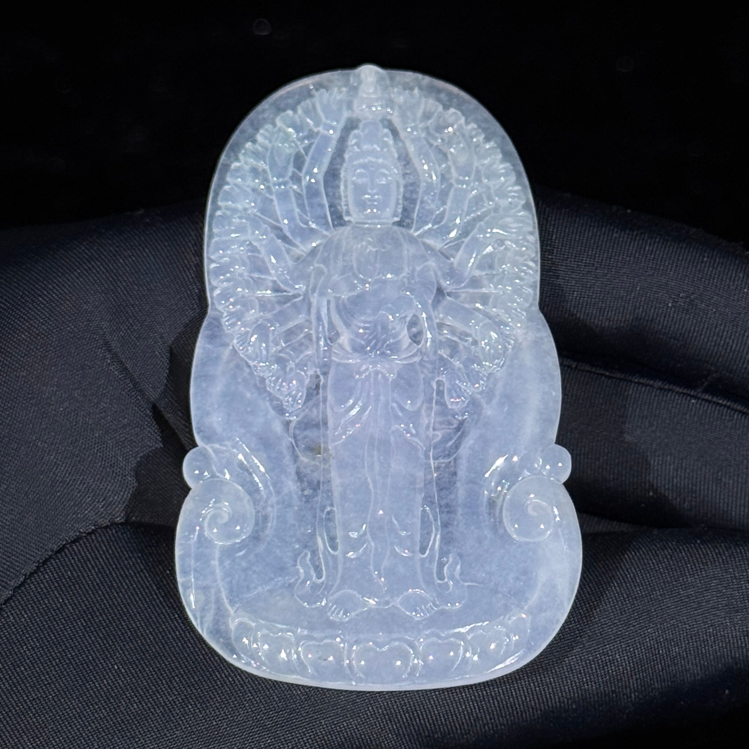 Type A Semi Icy White Jade Thousand Hands Guan Yin