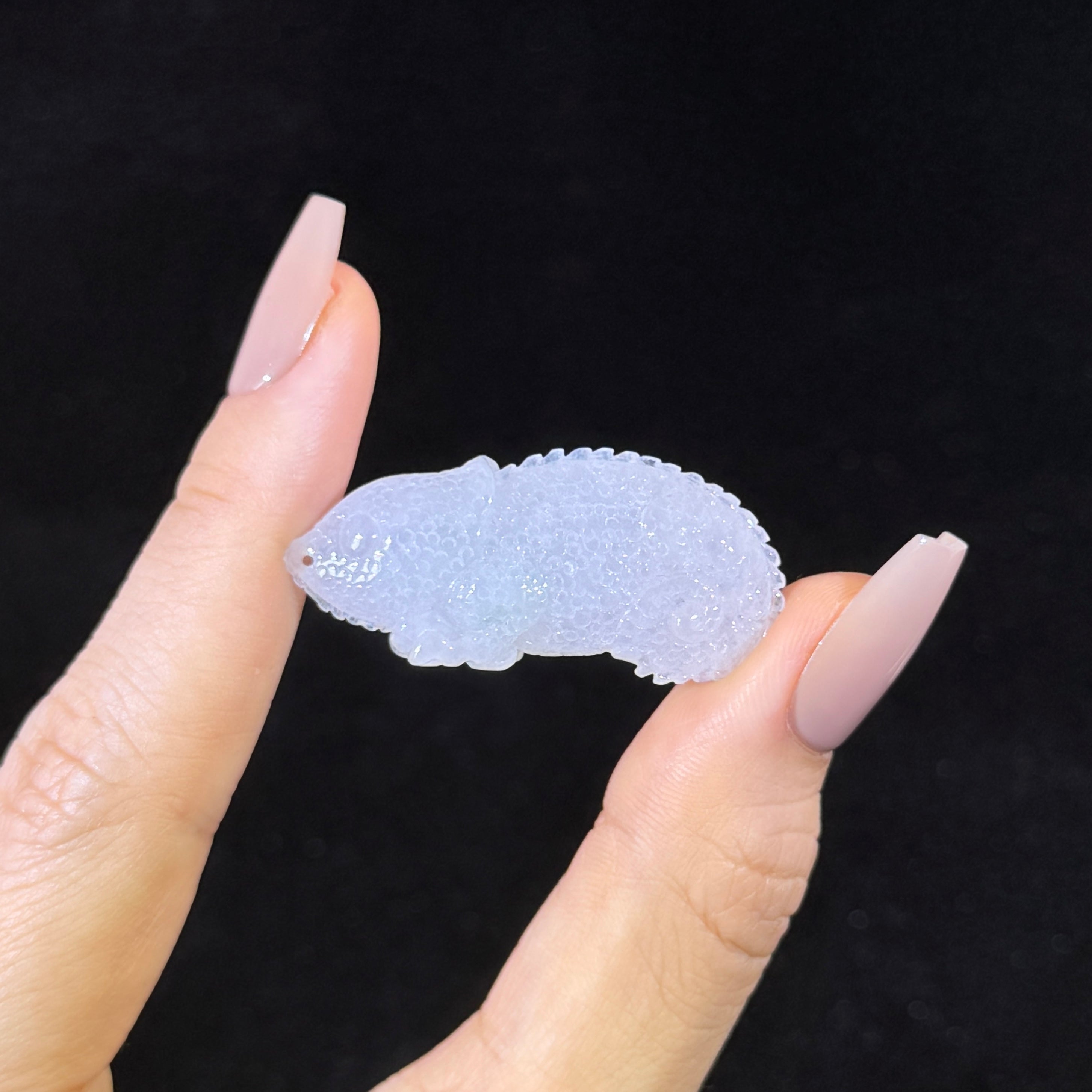 Type A Semi Icy White Jade Chameleon Pendant