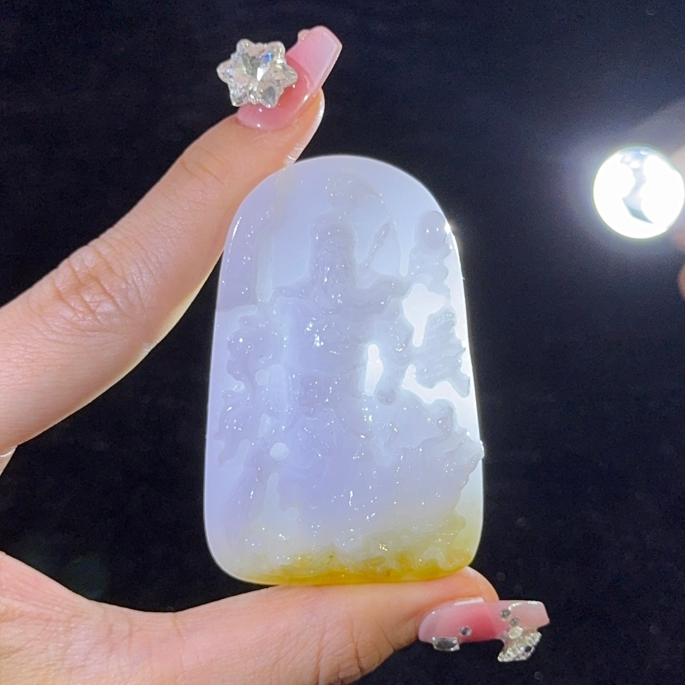 Type A Lavender & Yellow Jade Guan Gong & Dragon Pendant