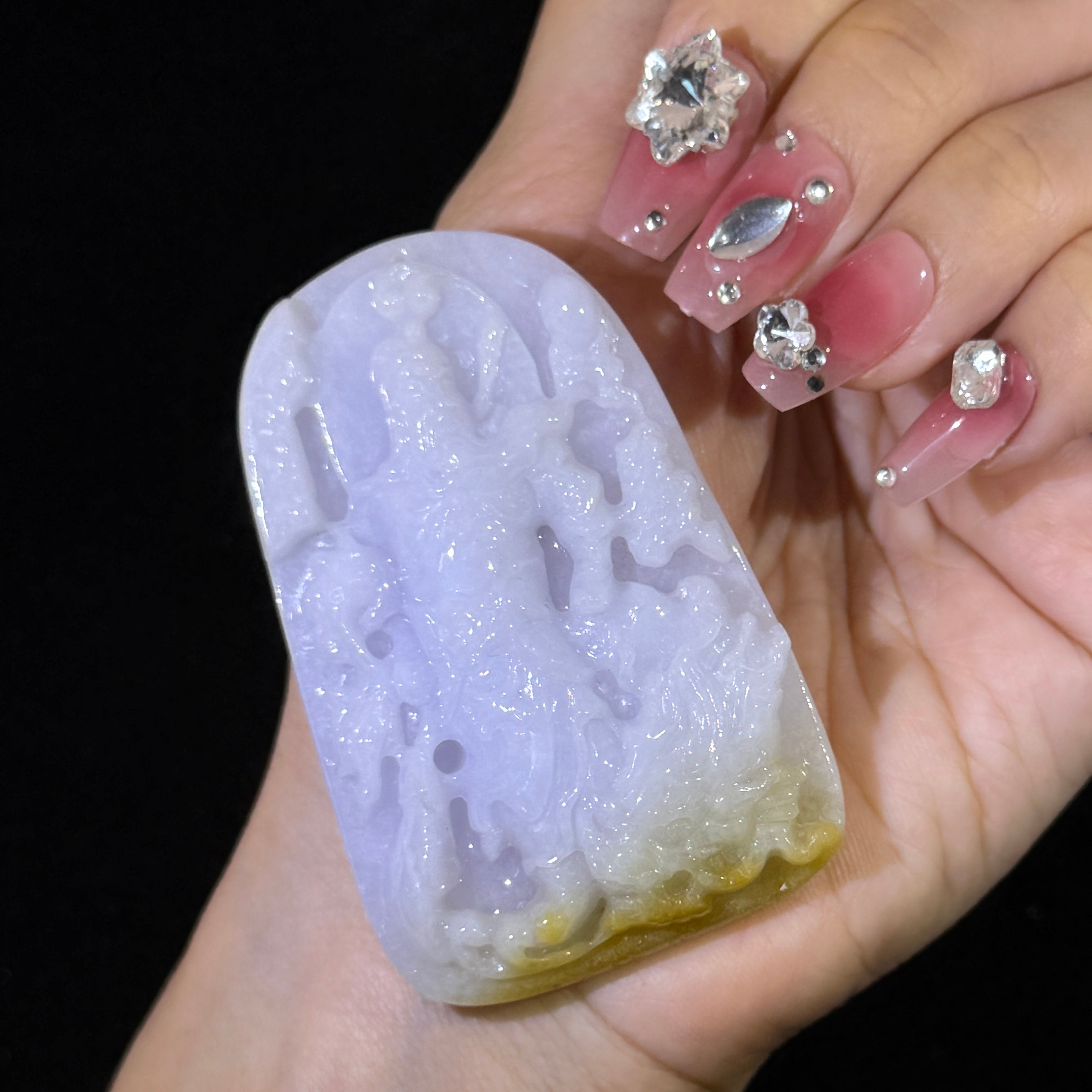 Type A Lavender & Yellow Jade Guan Gong & Dragon Pendant