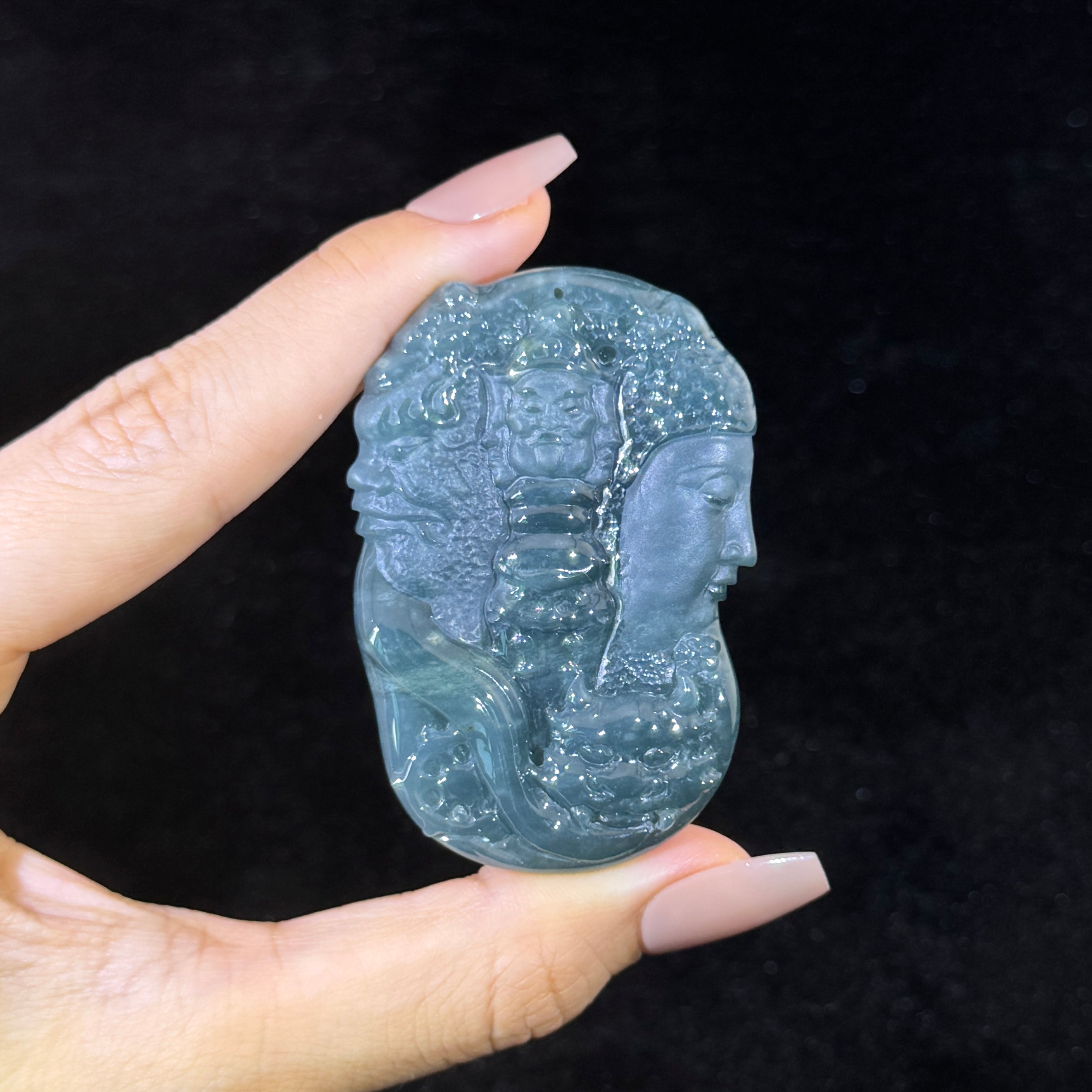 Type A Blueish Green Jade Good Vs Evil Pendant