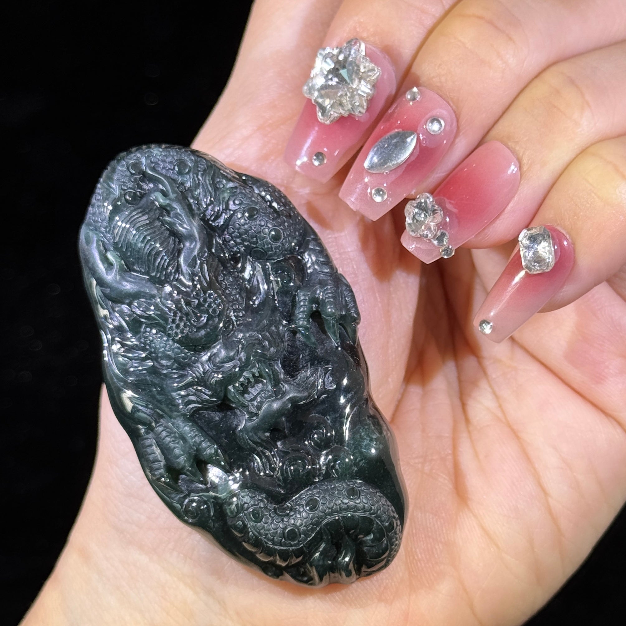 Type A Blueish Green Jade Dragon
