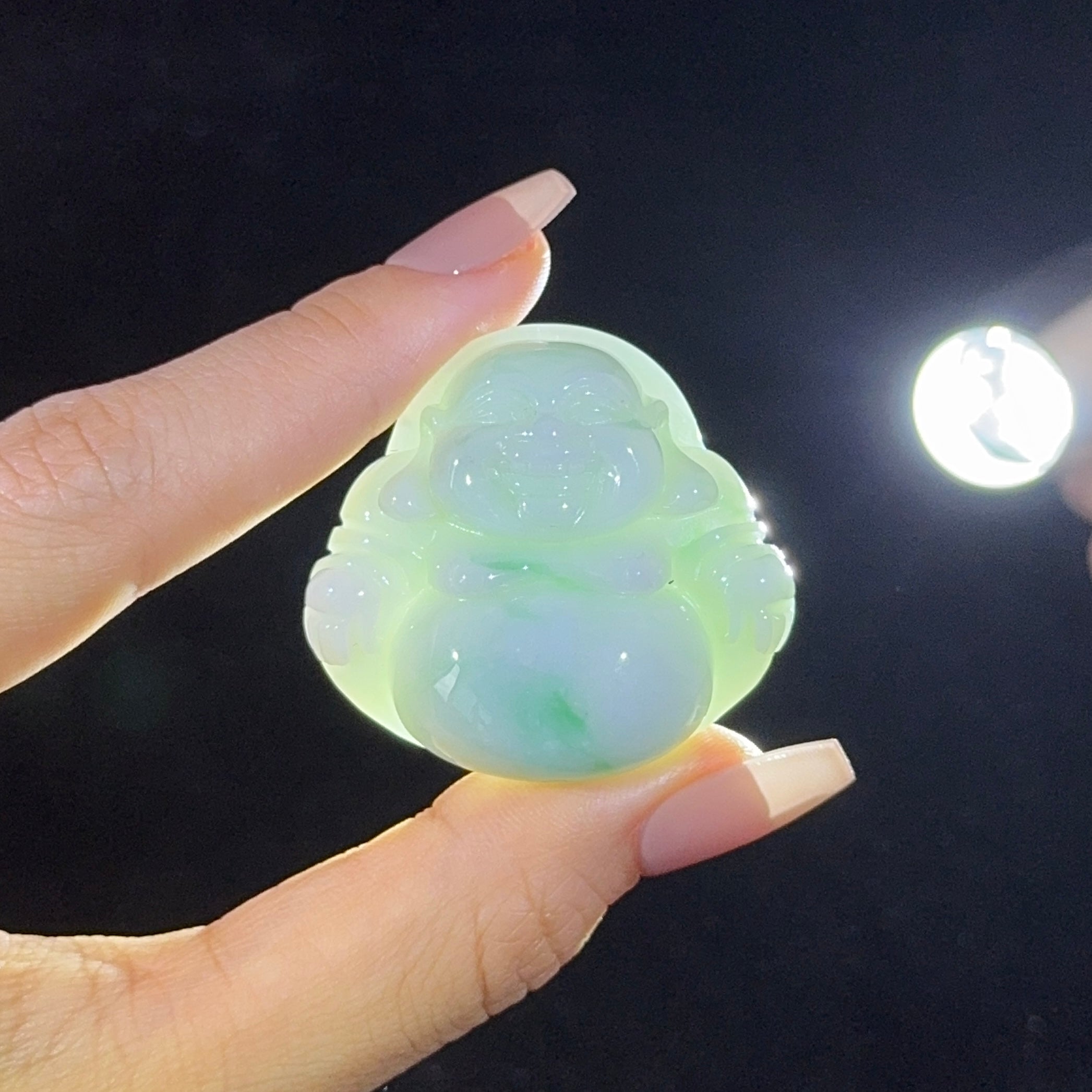 Type A Green Jade Milo Buddha Pendant