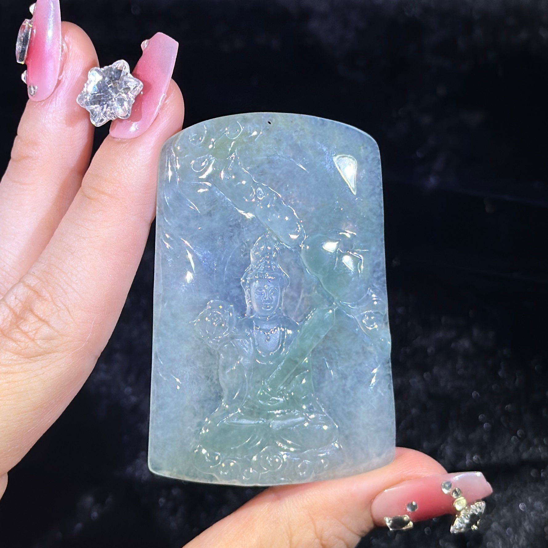 Type A Semi Icy Green Jade Bodhisattva Akasagarbha