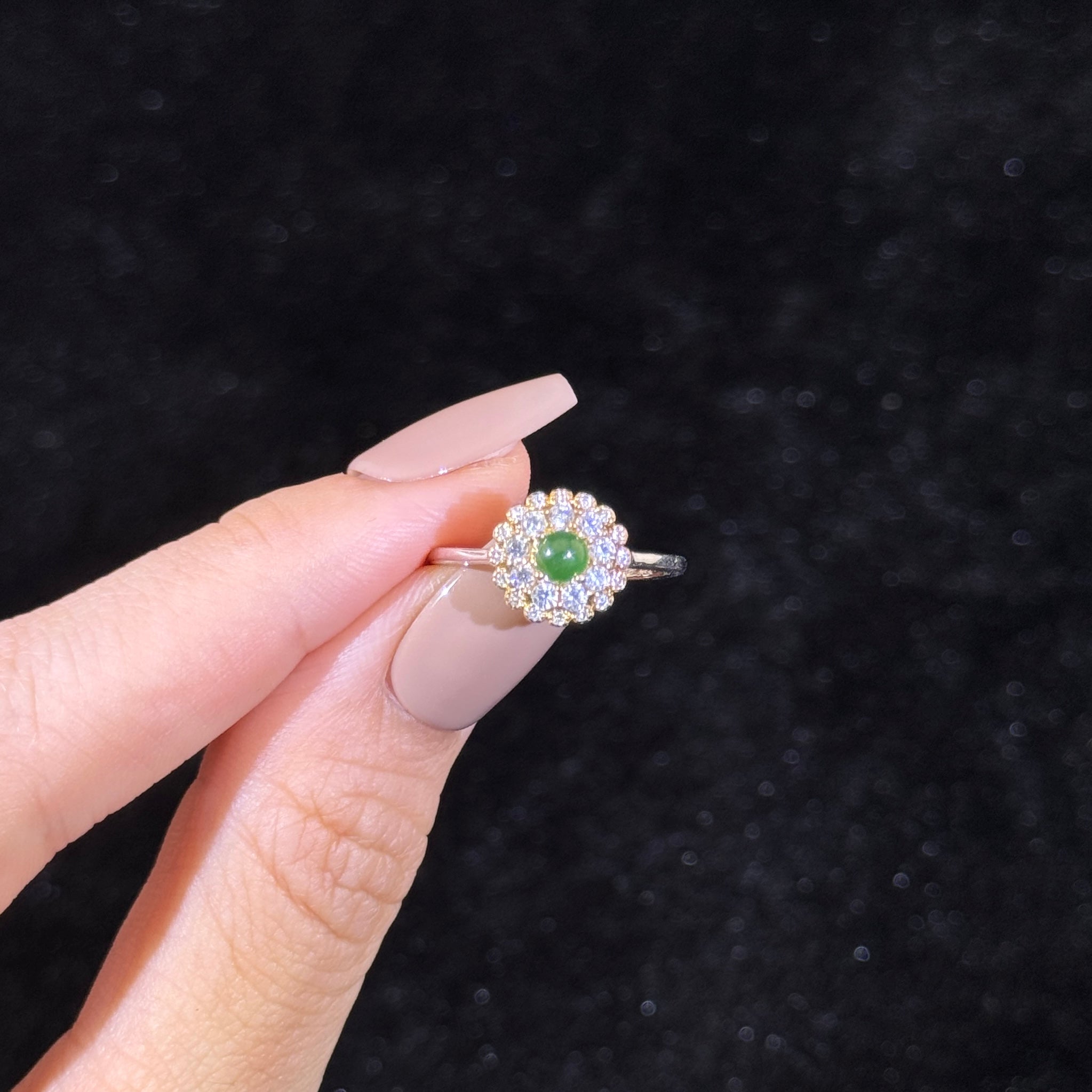 925 Sliver Type A Green Jade Ring