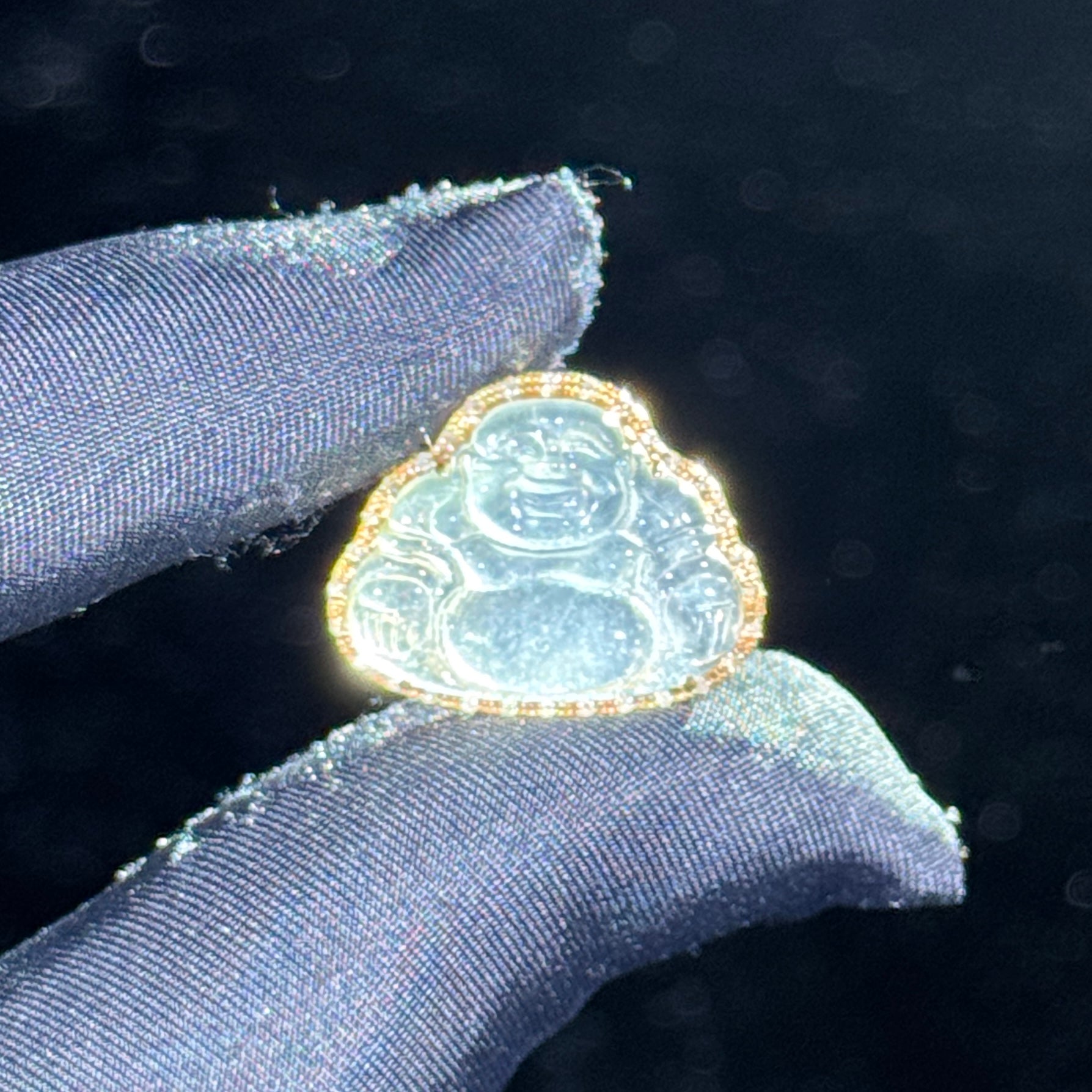 Type A 18k rose gold Semi Icy White Jade Milo Buddha
