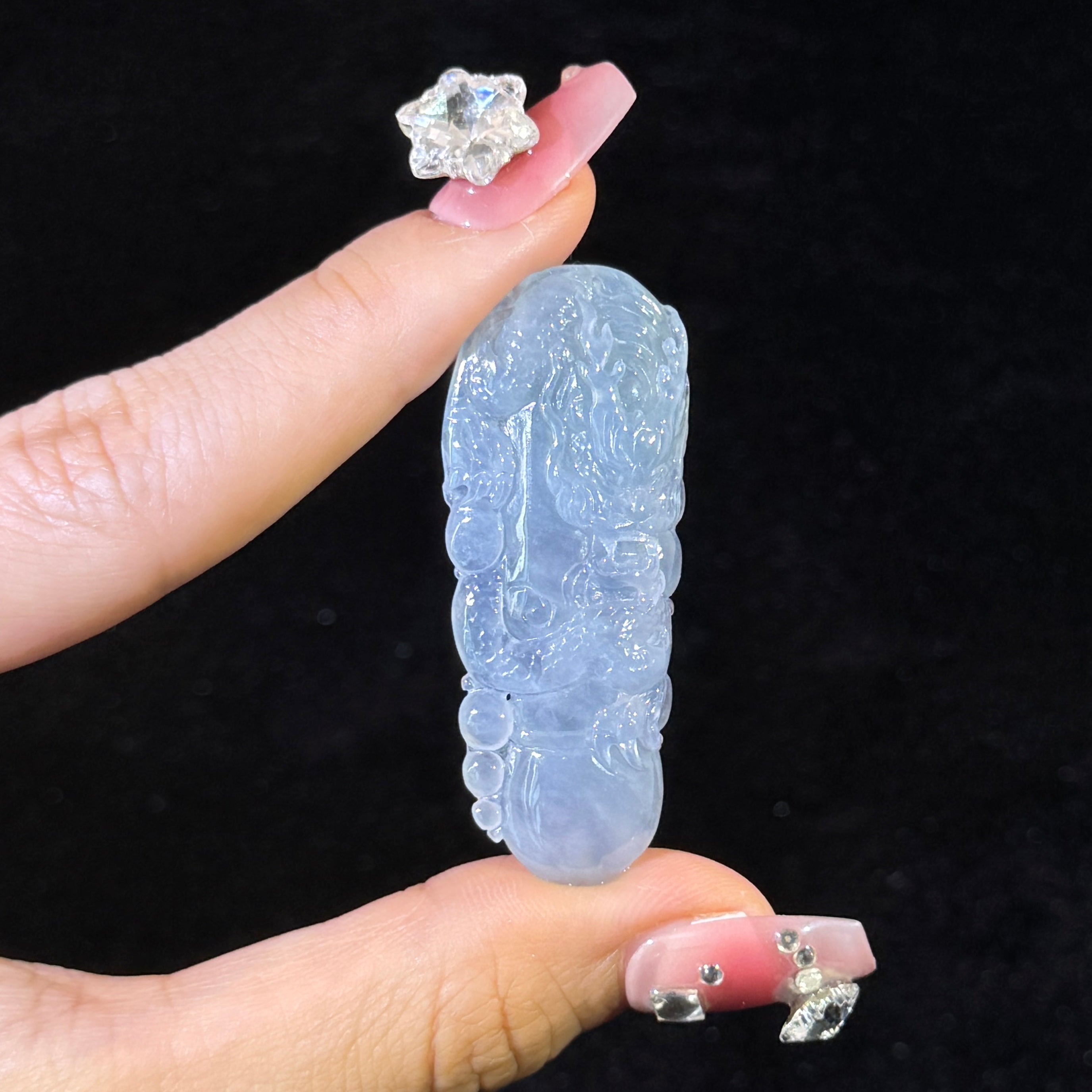 Type A Semi Icy Green Jade Dragon Pendant