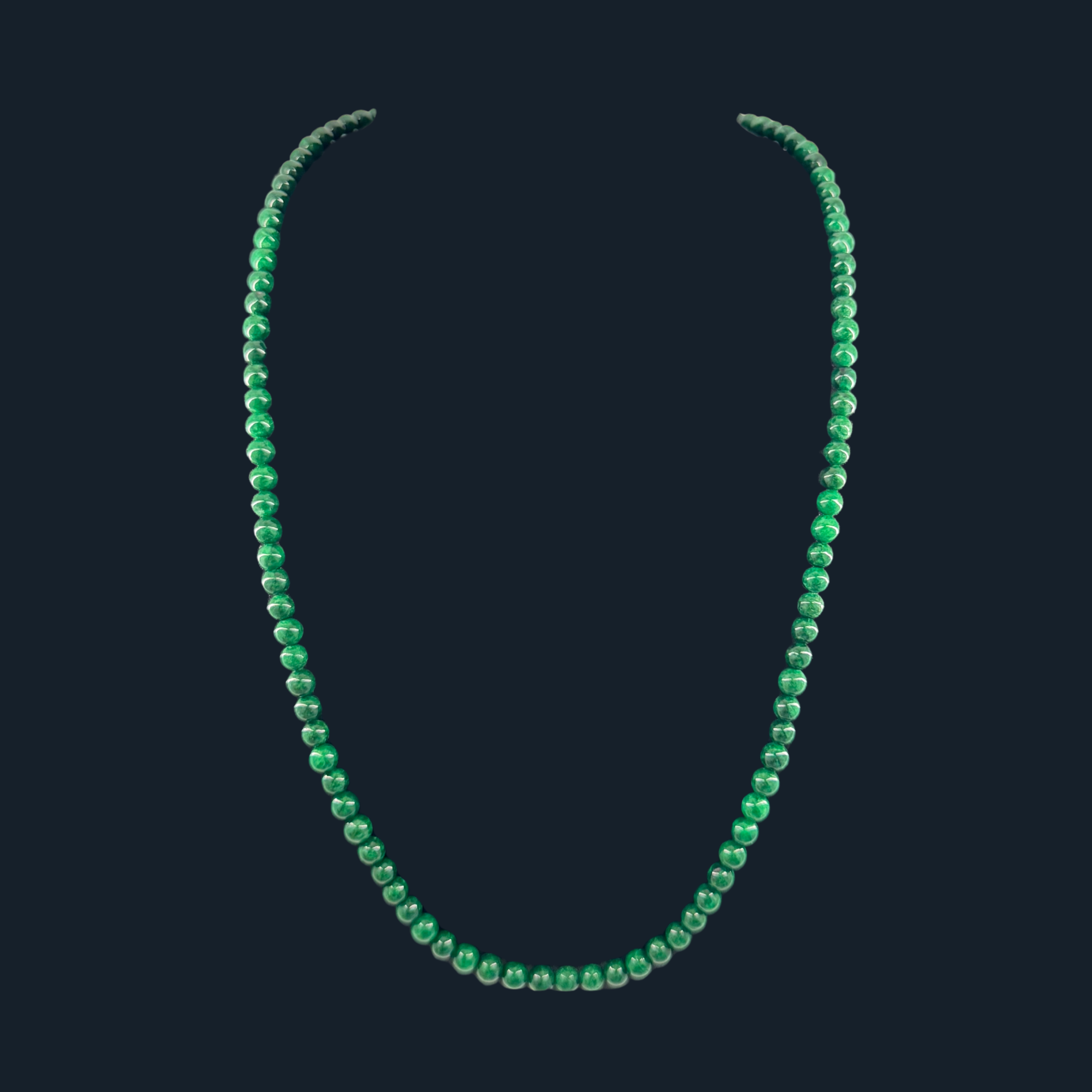 Type A Full Spicy Green Jade Beads Necklace NGI Cert