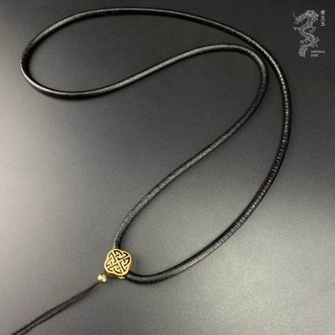 Copper Oriental Design Genuine Leather Necklace for Jade Pendant