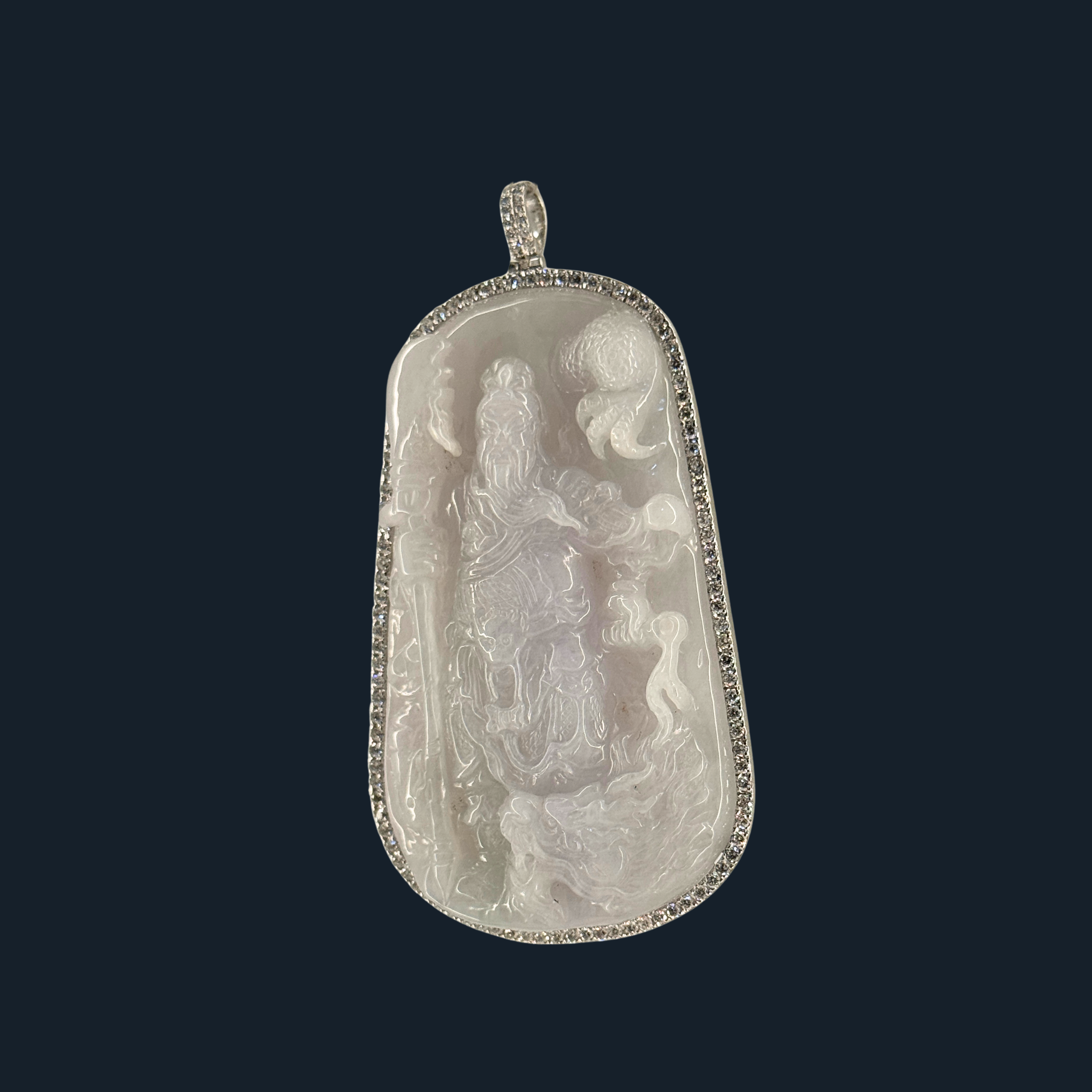 💎 ICED White Jade Guan Gong & Dragon